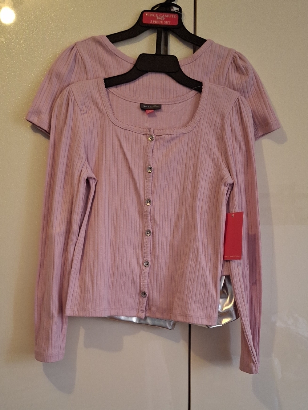 Vince Camuto Lavender Rib-Knit Button Front Top
